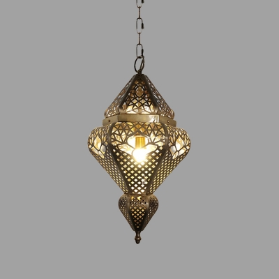Hollow Metal Ceiling Pendant Light Art Deco 1 Head Corridor Suspension Lighting in Brass