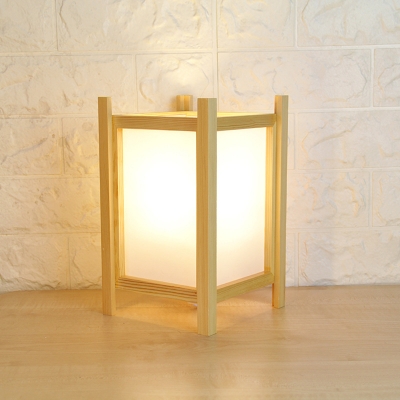 Japanese Rectangle Small Desk Lamp Wood 1 Bulb Task Lighting in Beige for Dining Room