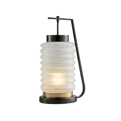 Lantern Table Light Modernism Opal Glass 1 Bulb Black Small Desk Lamp with Metal Base