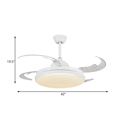 LED Acrylic Semi Flush Lighting Minimalism White Round Bedroom 4 Blades Pendant Fan Lamp, 42