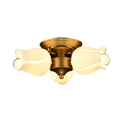 Lily/Tulip Kitchen Semi Flush American Garden Metal 3 Bulbs Brass LED Close to Ceiling Lighting Fixture
