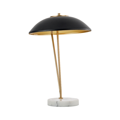 Metal Domed Task Light Modern 1 Bulb Black Small Desk Lamp with Circular Marble Base