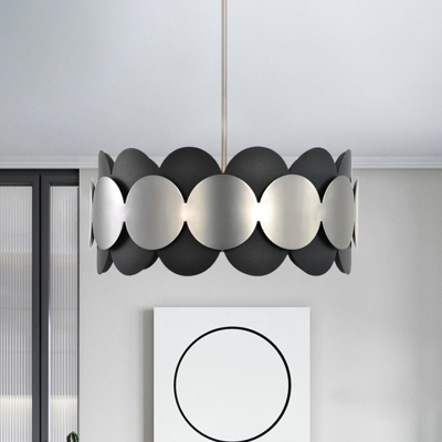 Metallic Round Suspension Light Modernism 6 Lights Chandelier Pendant Lamp in Black for Bedroom