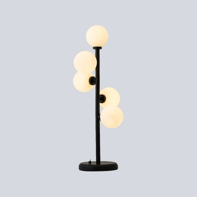 Minimalism 5 Heads Desk Light Gold/Black Spherical Night Table Lamp with White Glass Shade