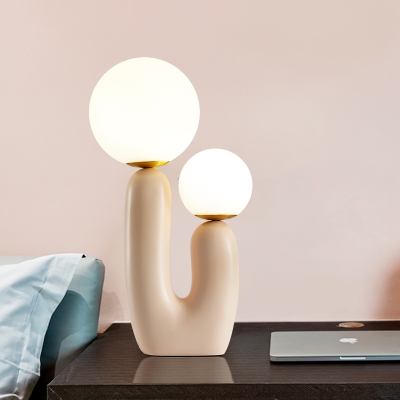Modernist 2 Heads Nightstand Lamp Pink Global Task Lighting with Milk Glass Shade