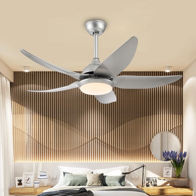 Nickel Circle Ceiling Fan Lighting Modern Metal Living Room LED 5-Blade Semi Flush Mounted Lamp, 42