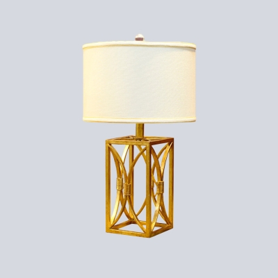 Rectangular Desk Lamp Modern Metal 1 Bulb Gold Table Light with White Drum Fabric Shade