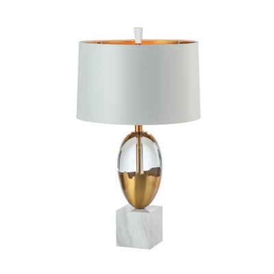 Shaded Task Light Contemporary Fabric 1 Bulb Gold Night Table Lamp with Marble Base