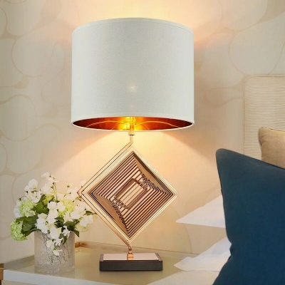 Straight Sided Shade Desk Light Contemporary Fabric 1 Bulb Night Table Lamp in White