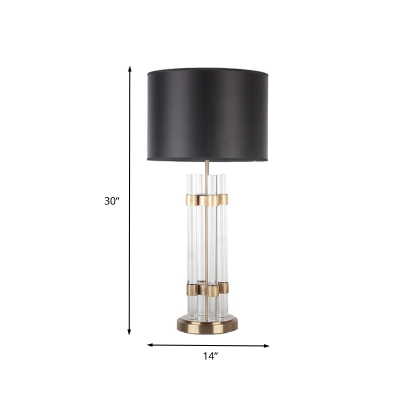 Tubular Table Light Modern Crystal 1 Bulb Gold Small Desk Lamp with Black Fabric Shade
