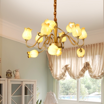 Tulip Metal Chandelier Light Countryside 12 Bulbs Living Room LED Pendant Lamp in Gold