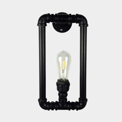 Vintage Rectangle Pipe Frame Wall Lighting 1 Bulb Metallic Sconce Lamp Fixture in Black