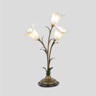 White/Purple 3 Heads Nightstand Light American Garden Metal Lily LED Night Table Lamp for Living Room
