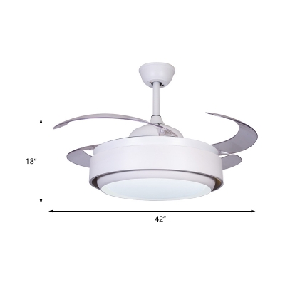 White Round Ceiling Fan Lamp Contemporary Acrylic LED 42