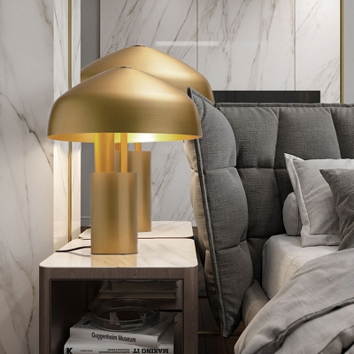 1 Bulb Bedroom Table Lamp Modern Gold Reading Book Light with Domed Metal Shade