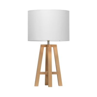 1 Bulb Bedside Table Light Modern White/Flaxen Nightstand Lamp with Cylindrical Fabric Shade