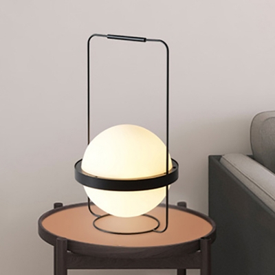1 Bulb Living Room Desk Lamp Modern Black Task Lighting with Global White Glass Shade