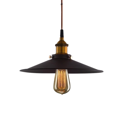 1 Bulb Wide Flare Ceiling Light Industrial Black Finish Metal Hanging Lamp Fixture with Pulley