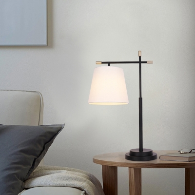 1 Head Bedroom Nightstand Lamp Modern Black Task Lighting with Conical Fabric Shade
