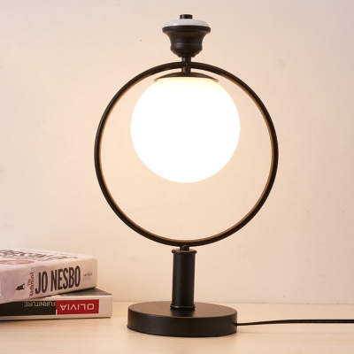 1 Head Bedside Desk Lamp Modern Black Reading Book Light with Globe White Glass Shade