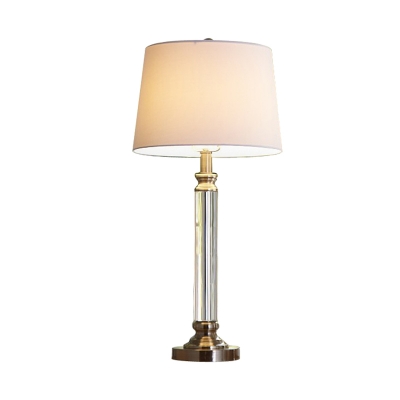 1 Head Bedside Table Light Modernism Gold Nightstand Lamp with Drum Fabric Shade