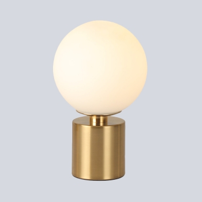 1 Head Global Desk Light Modern Milk Glass Night Table Lamp in Gold with Metal Base