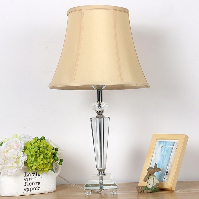 1 Head Study Task Lighting Modernism Beige Small Desk Lamp with Bell Fabric Shade