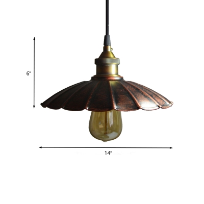 1 Light Pendant Light Industrial Restaurant Hanging Lamp with Scalloped Metallic Shade in Copper, 10