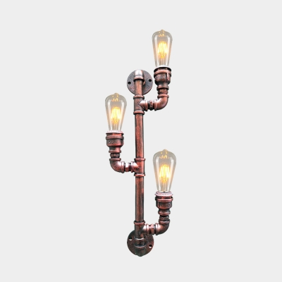 3 Bulbs Iron Sconce Lighting Fixture Antiqued Rust Branch Shape Corner Wall Mounted Lamp