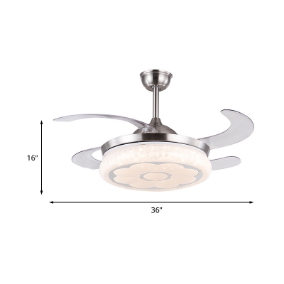 Simplicity Flower Ceiling Fan Light LED Acrylic Semi Flush Mount in Silver with 4 Clear Blades