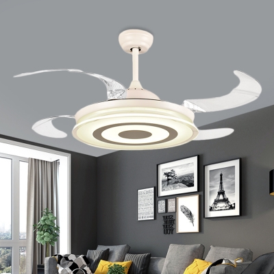 4 Blades Acrylic White Semi Flushmount Circle Led Modernism Pendant Ceiling Fan Lamp for Bedroom, 42