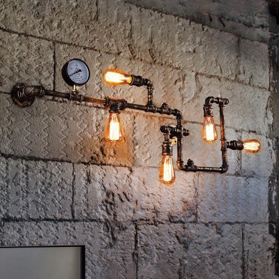 5 Lights Twisted Pipe Sconce Vintage Black/Bronze Finish Iron Wall-Mount Lamp Fixture for Bedroom