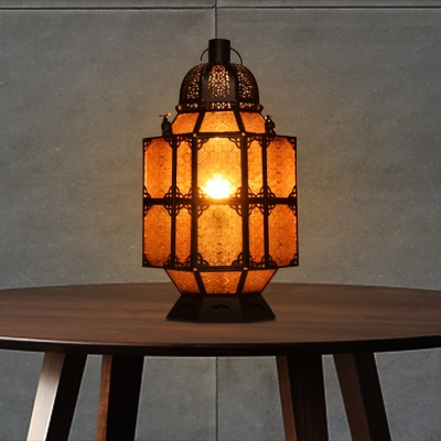 Arabian Lantern Nightstand Light 1 Bulb Metal Night Table Lighting in Rust for Restaurant