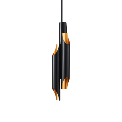 Beveling Tube Metallic Pendant Light Fixture Modernism 6 Heads Black LED Hanging Ceiling Lamp