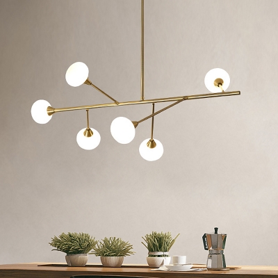Branch Living Room Chandelier Light Fixture Metal 6 Heads Modern Hanging Ceiling Lamp in Brass