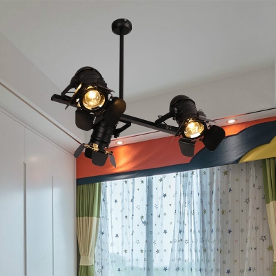 Camera Shape Iron Spotlight Art Deco 3 Heads Dining Room Island Pendant Lamp Fixture in Black