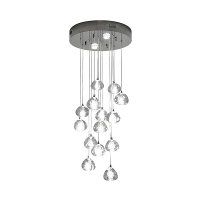 Clear Glass Geometric Cluster Pendant Simple 14 Heads Silver LED Suspension Lighting