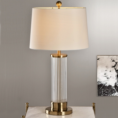 Contemporary 1 Bulb Task Lighting Gold Barrel Night Table Lamp with Fabric Shade