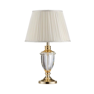 Contemporary 1 Bulb Task Lighting White Pleated Night Table Lamp with Fabric Shade