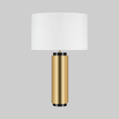 Contemporary 1 Head Table Light White Cylinder Nightstand Lamp with Fabric Shade