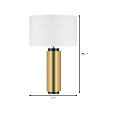 Contemporary 1 Head Table Light White Cylinder Nightstand Lamp with Fabric Shade