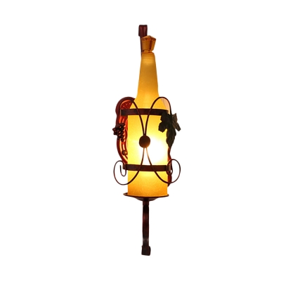 Copper 1-Bulb Wall Mount Light Art Deco Yellow Glass Bottle Wall Sconce Lamp with Wine Rack Backplate