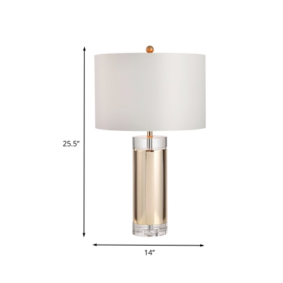 Cylindrical Reading Light Modernist Fabric 1 Bulb Night Table Lamp in Gold for Bedroom