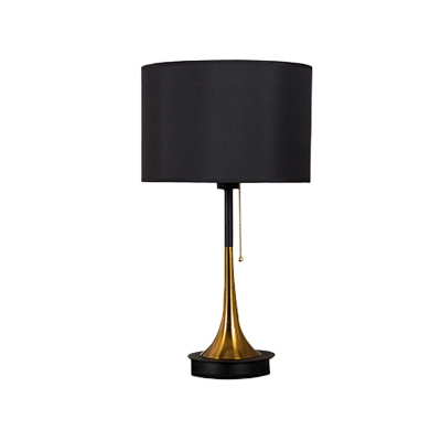 Fabric Cylindrical Table Lamp Modernism 1 Bulb Desk Light in Grey/Black with Pull Chain