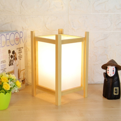 Japanese Rectangle Small Desk Lamp Wood 1 Bulb Task Lighting in Beige for Dining Room