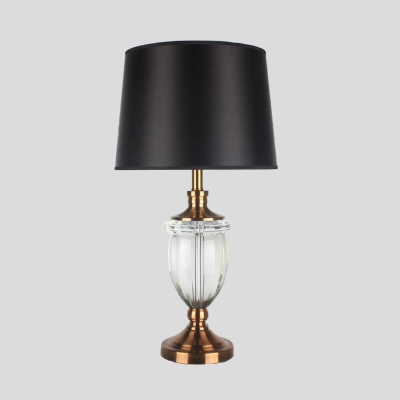 Jar Desk Lamp Modern Clear Crystal 1 Bulb Black Table Light with Flare Fabric Shade