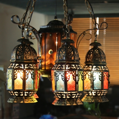 Lantern Restaurant Chandelier Light Fixture Turkish Metal 6 Bulbs Bronze Hanging Lamp