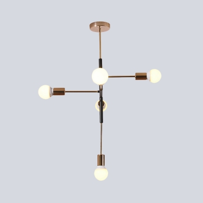 Linear Dining Room Pendant Lighting Metallic 5 Bulbs Modernism Chandelier Lamp Fixture in Brass