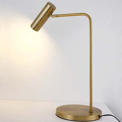 Metal Cylinder Table Light Modern 1 Head Reading Lamp in Gold with Rotating Node