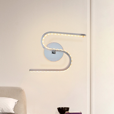 Metal S-Shaped Wall Light Sconce Modernism LED Chrome Wall Mounted Lamp for Bedside in White/Warm Light